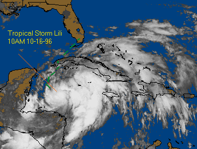 Tropical Storm Lili, winding up in the western Carribbean